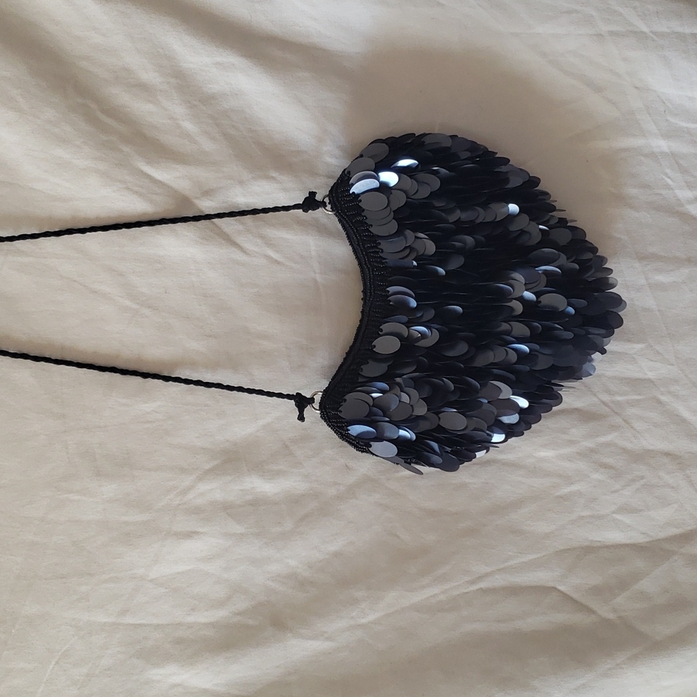 Dark blue beaded evening bag